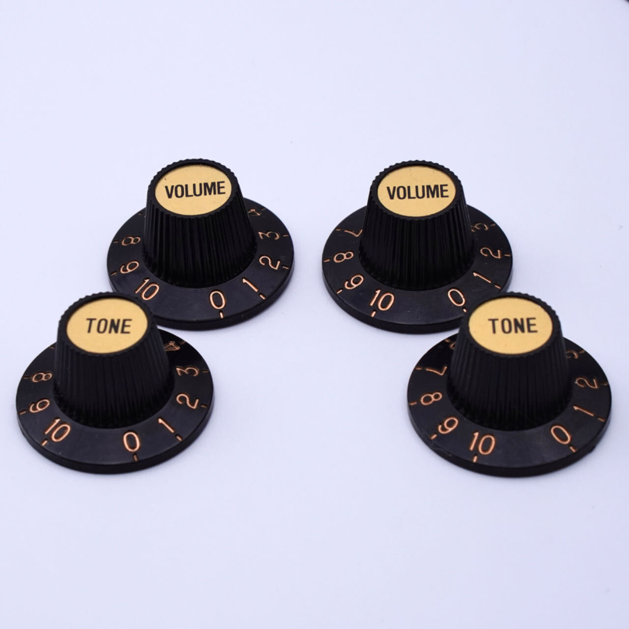 Black Witch Hat Control Knobs 1/4″ CTS With Gold Inserts For Gibson Eiphone