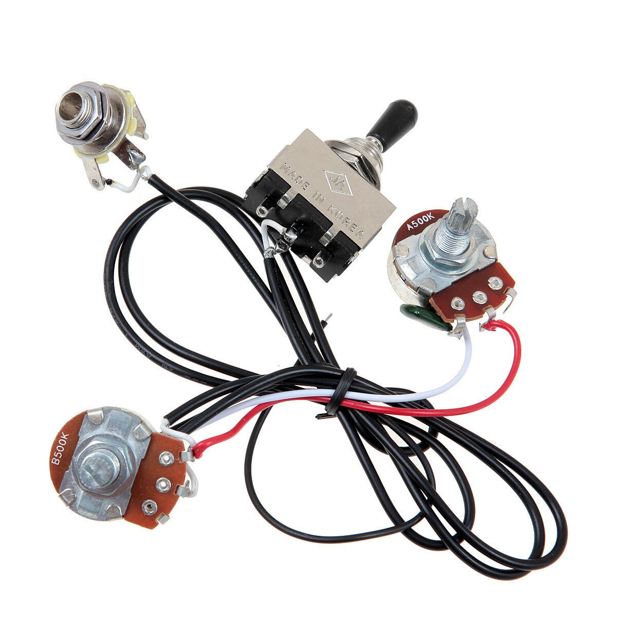 Electric Guitar Wiring Harness Kit 3 Way Toggle Switch 1 Volume 1 Tone 500K Pots