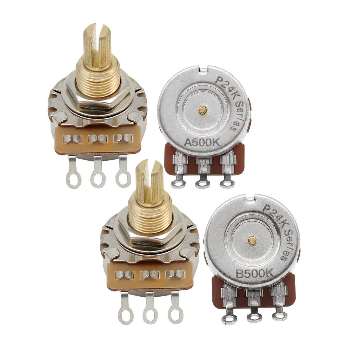 FLEOR 2 A500K & 2 B500K Pots Guitar Potentiometers Full Size Brass Long Shaft