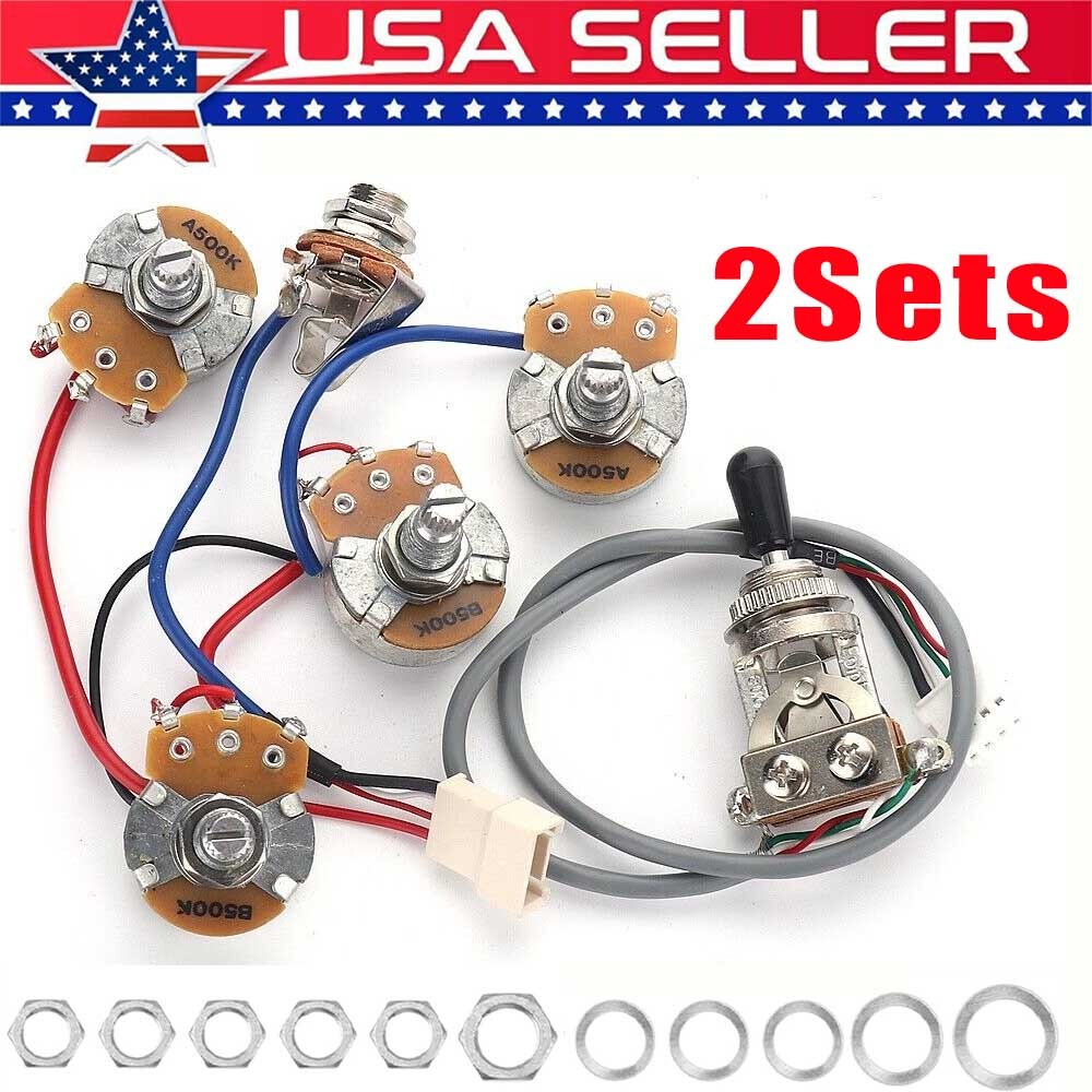 2Sets Electric Guitar Pickup Wiring Harness w/Switch/500K Pots Set For LP SG EPI
