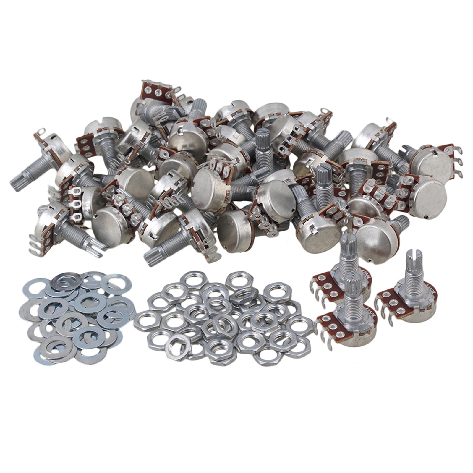 200PCS A250K Chrome Potentiometers Kit with Gaskets Nuts Guitar Pots