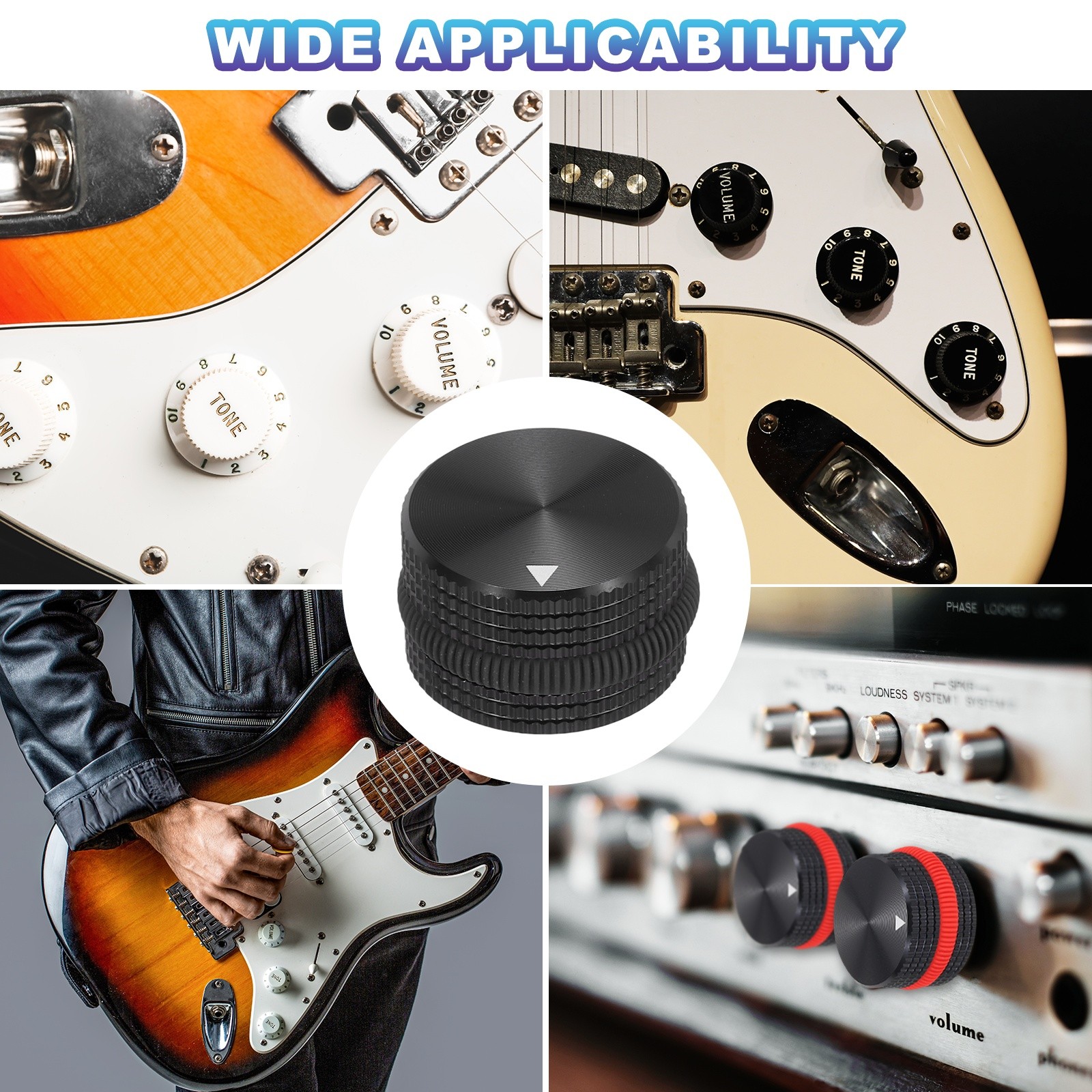 Aluminium Potentiometer Knobs, 1/4″ w Black Rubber Ring, Black
