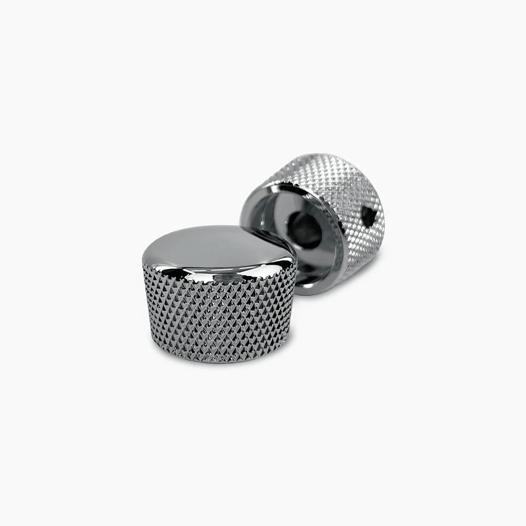 Allparts Metal Cupcake Knobs, Set of 2, for 1/4″ Solid Shaft Pots, CHROME