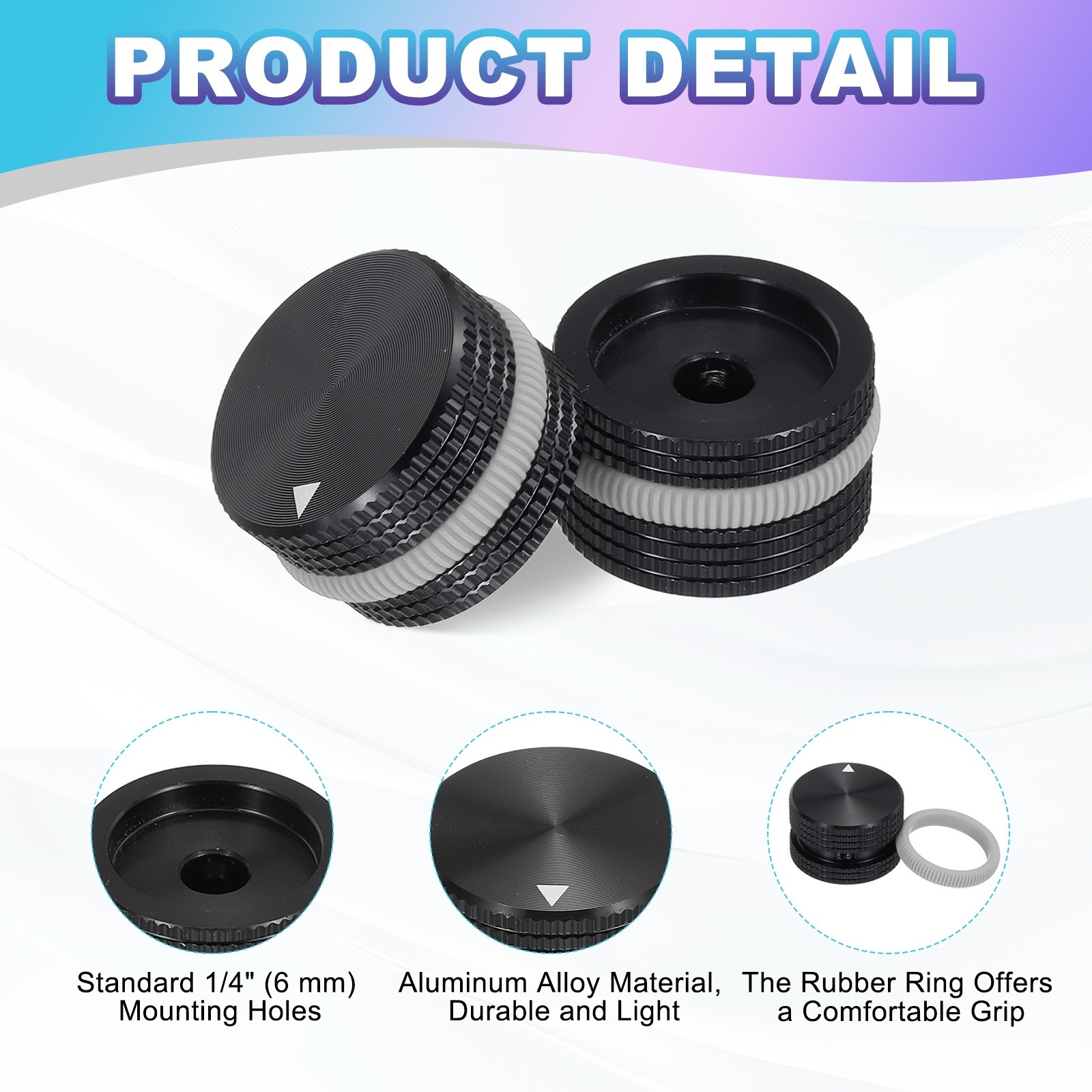 Aluminium Potentiometer Knobs, 1/4″ w Black Gray Rubber Ring, Black