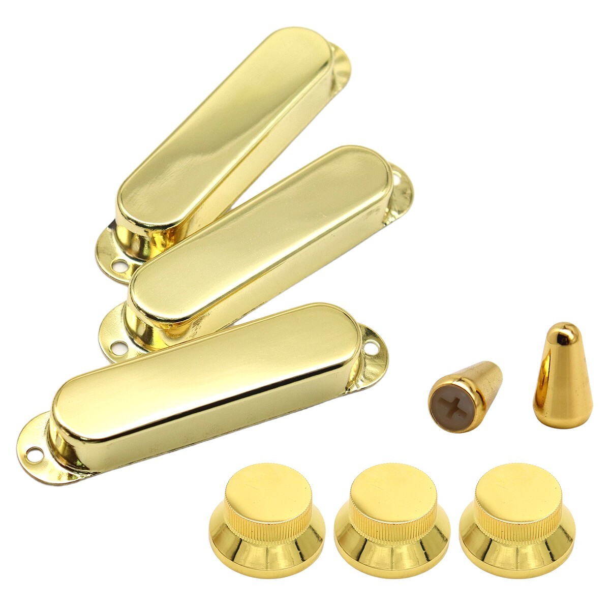 Electric Guitar Closed Pickup Cover,Knobs and Switch Tip Set Gold For FD ST SQ