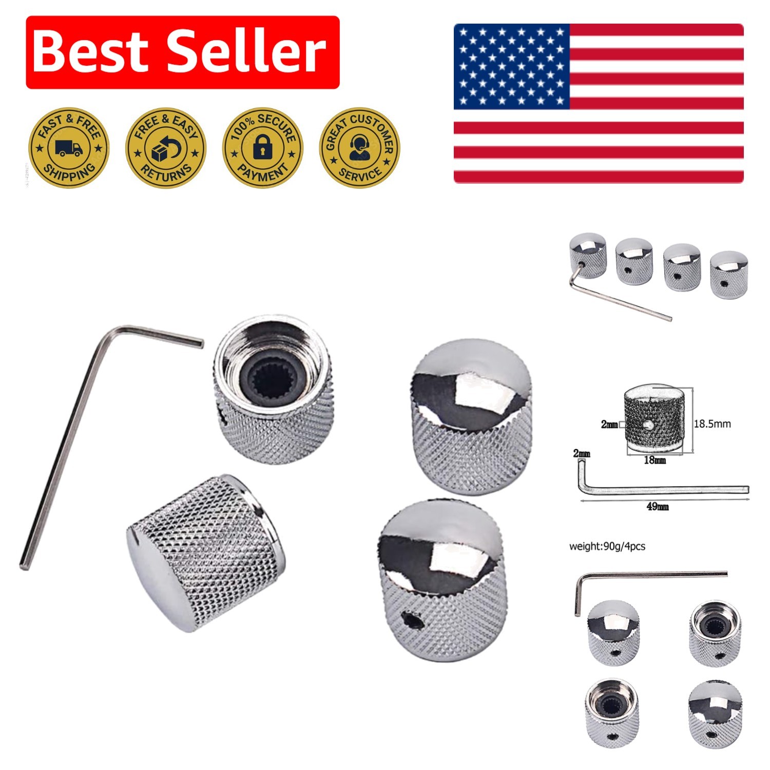 4PCS Tone & Volume Control Knobs for Electric Guitars – Easy Replacement