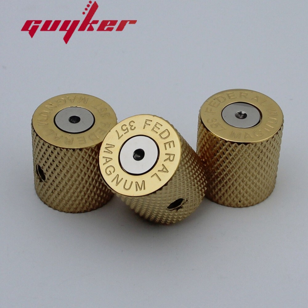 GUYKER Electric Guitar Bass Knobs Gold Brass Bullet Case Style 3PCS