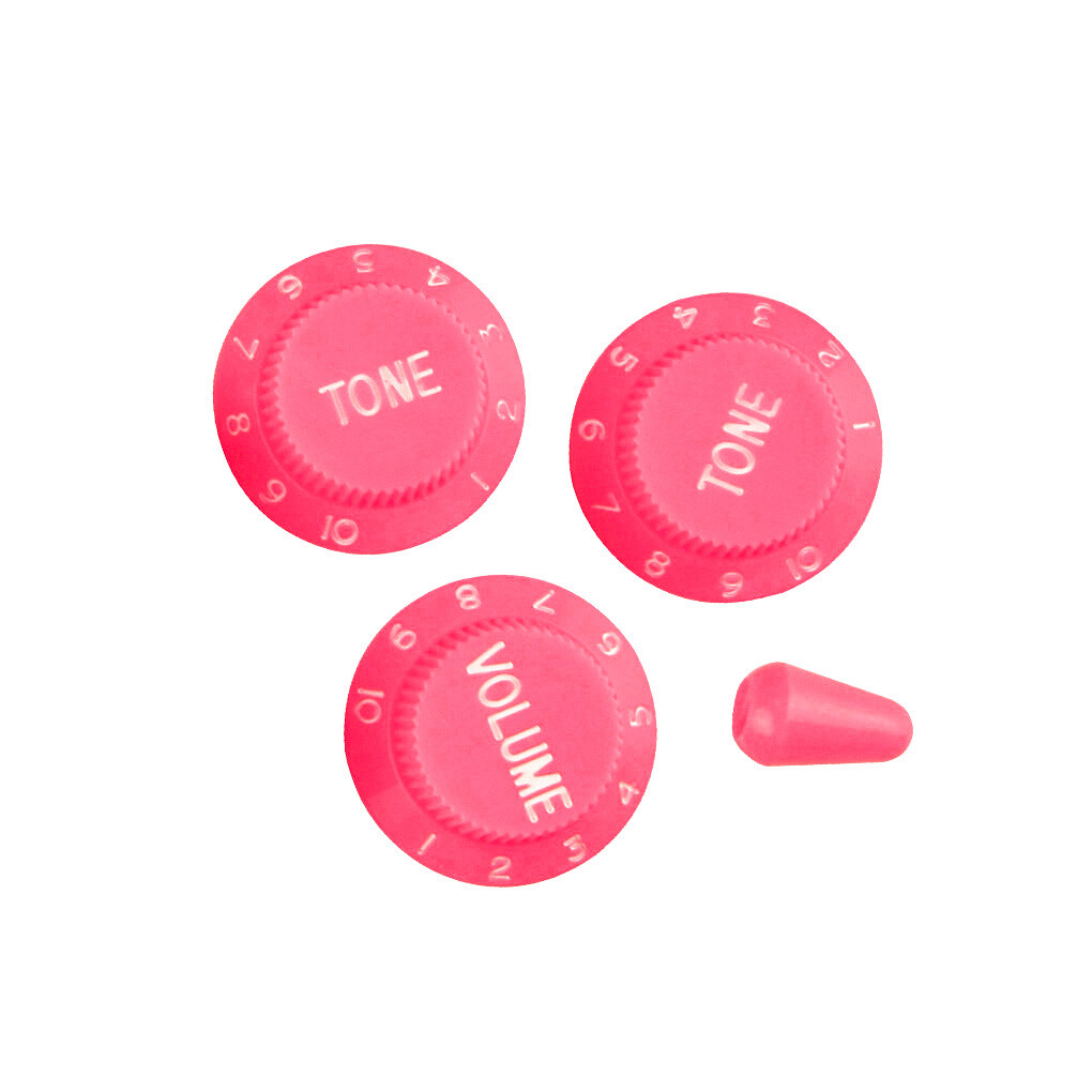 FLEOR Pink 2T1V Tone Volume Knob & 5 Way Switch Knob Tip Cap for Strat Guitar