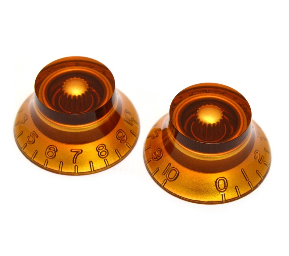 (4) Amber Bell Knobs for Import Guitar/Bass w/Coarse 6mm Split Pots PK-MBI-A