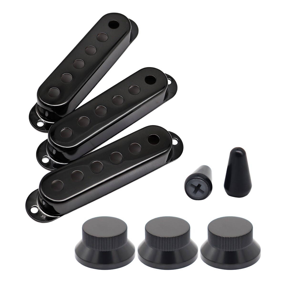 Electric Guitar SSS Pickup Cover,Knobs and Switch Tips Set Black For FD ST SQ