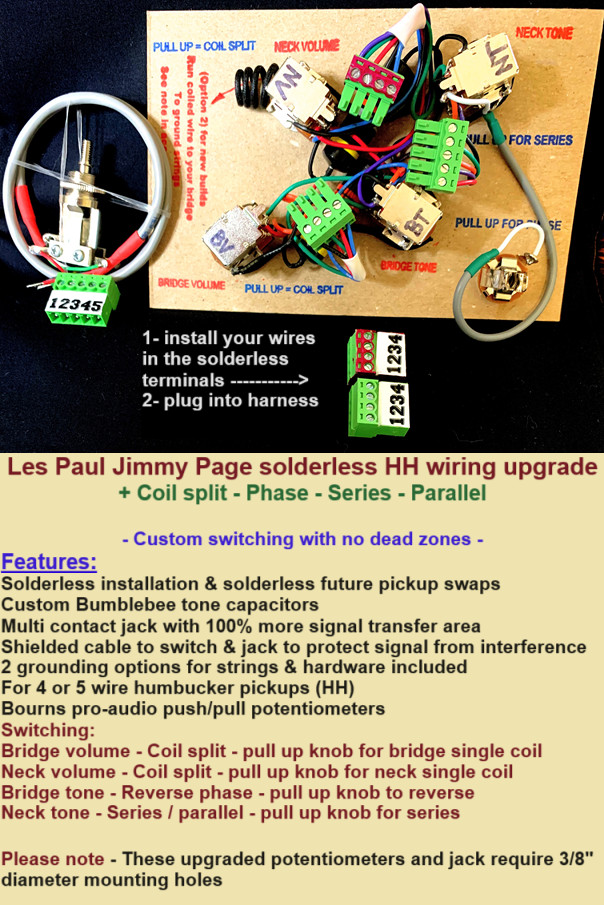 Les Paul Jimmy Page Solderless Wiring Upgrade +Bumblebees/SHORT shaft/SHORT 3way