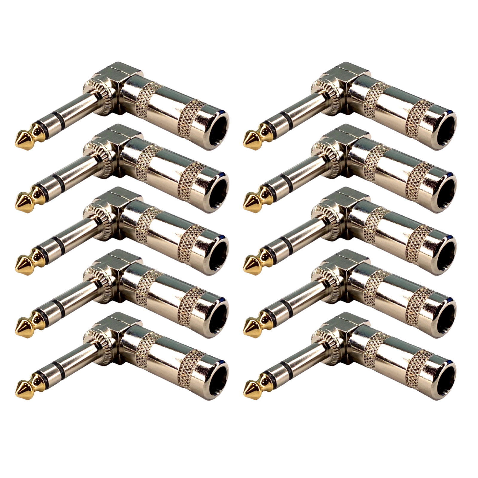 Lot of (10) 1/4″ Gold Tip Right Angle 90 Degree Stereo Male Solder-On Jack Plugs