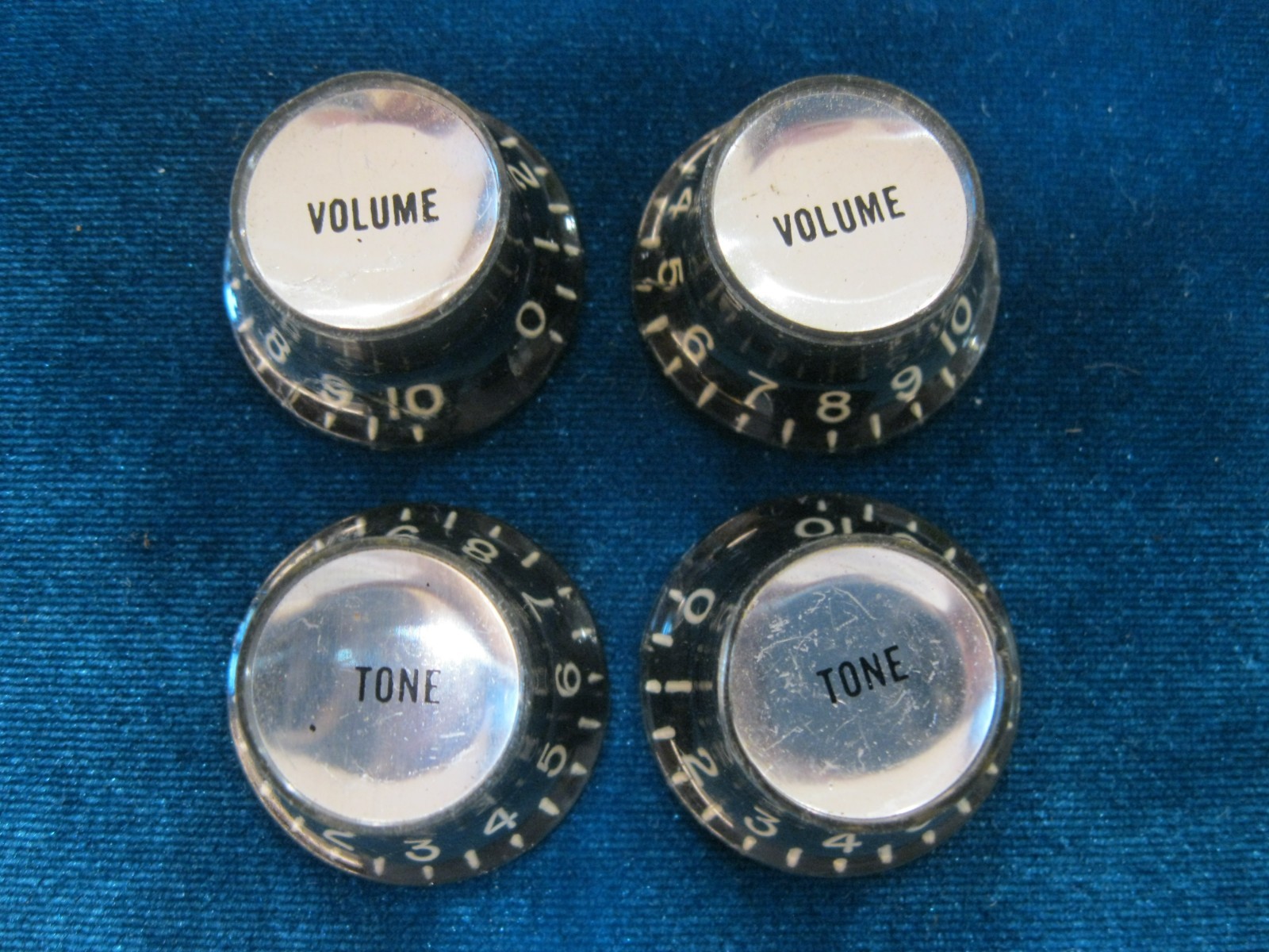 Four Vintage Gibson Black/Silver Top Knobs for Les Paul SG ES-335