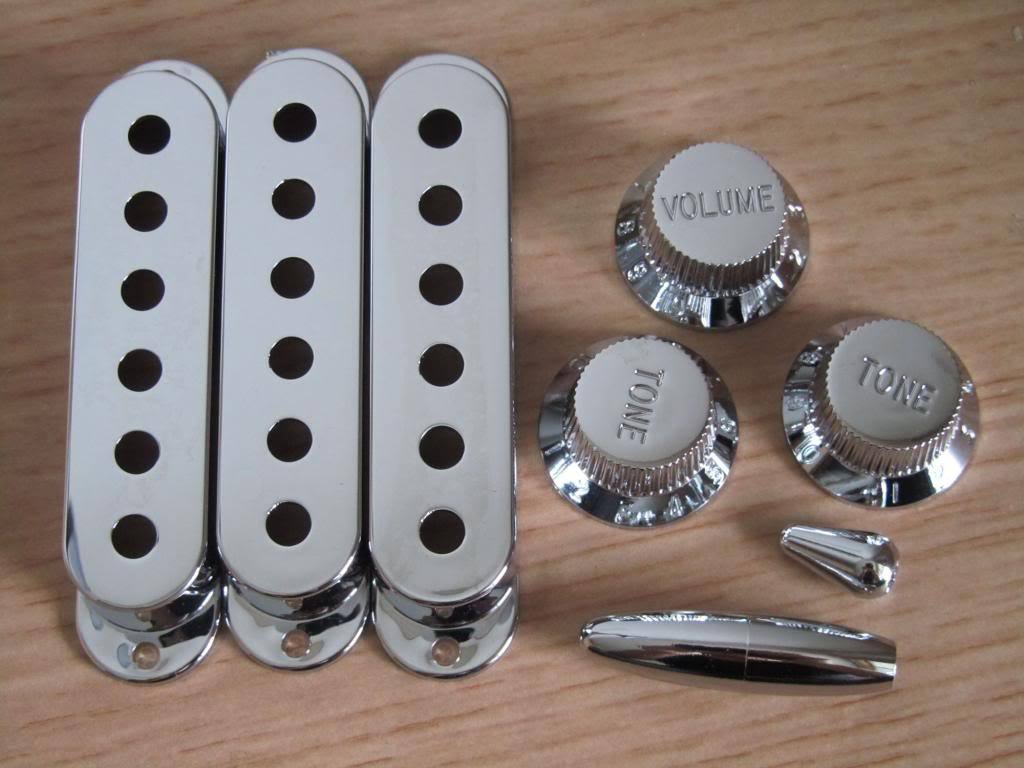 ST Pickup Covers Strat Style Guitar Knobs Switch,Trem Arm Tip Chrome