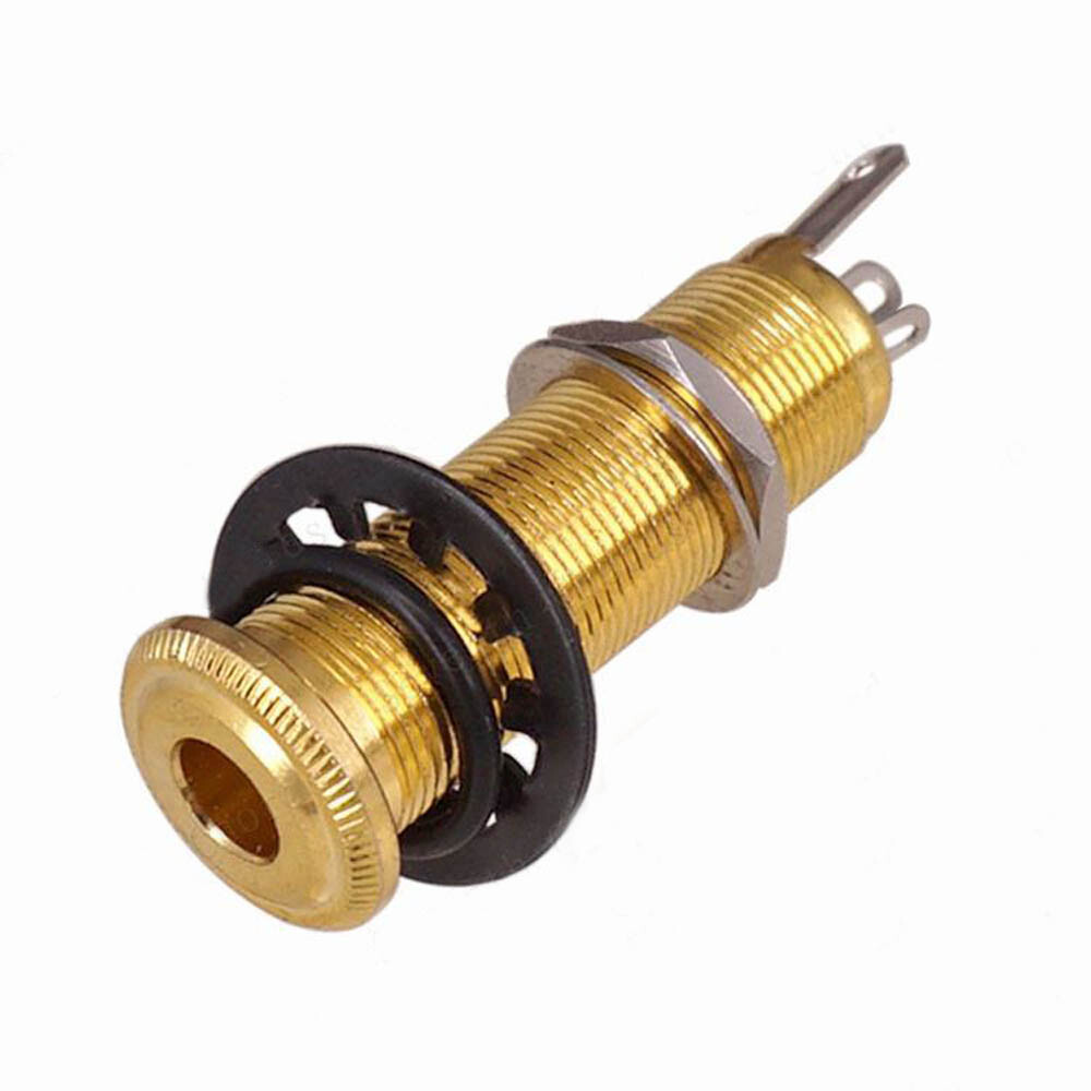 USA 3Pins Stereo Copper Guitar Bass Barrel Jack Cylinder Input/Output Jacks 2Pcs