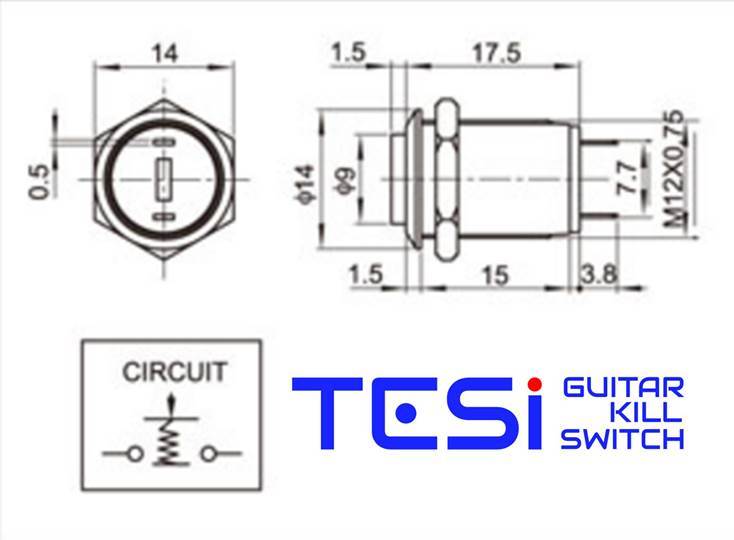 Tesi IDO 12MM Gold Metal Momentary Push Button Kill Switch Guitar or Bass