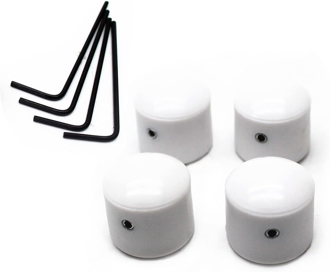Compact White Guitar Control Knobs – Plastic Dome Set of 4 with Wrench Included