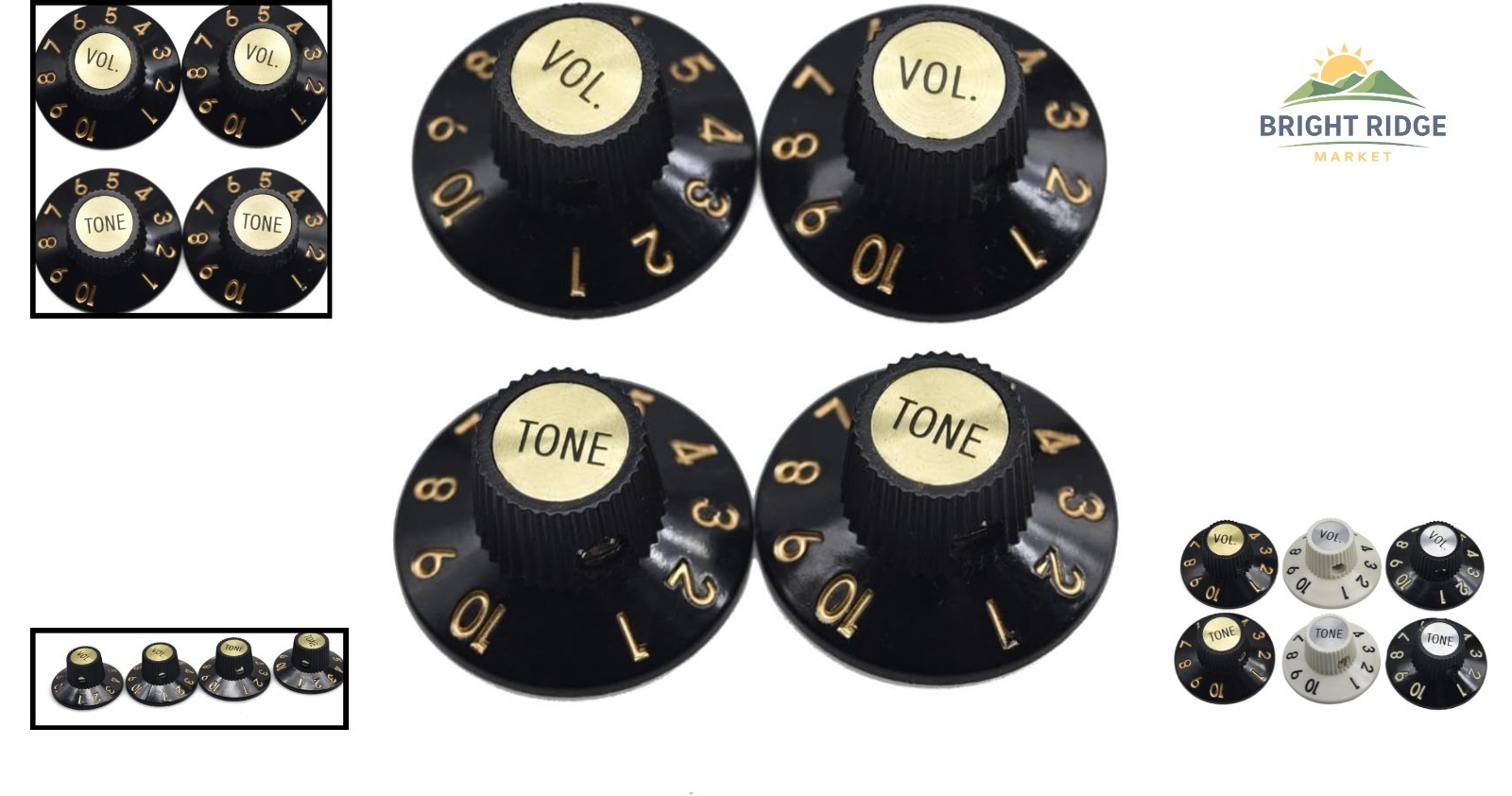 Guitar Control Knobs, 4-Pack Witch Hat Design, Fits Solid Shaft Potentiometers