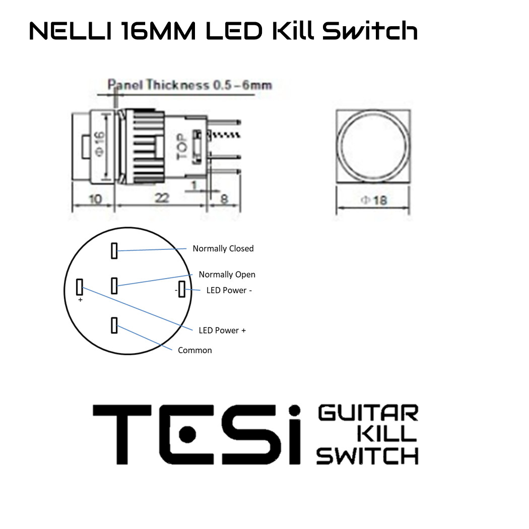 Tesi NELLI 16MM LED Pushbutton Momentary Guitar Kill Switch EVH Style Green
