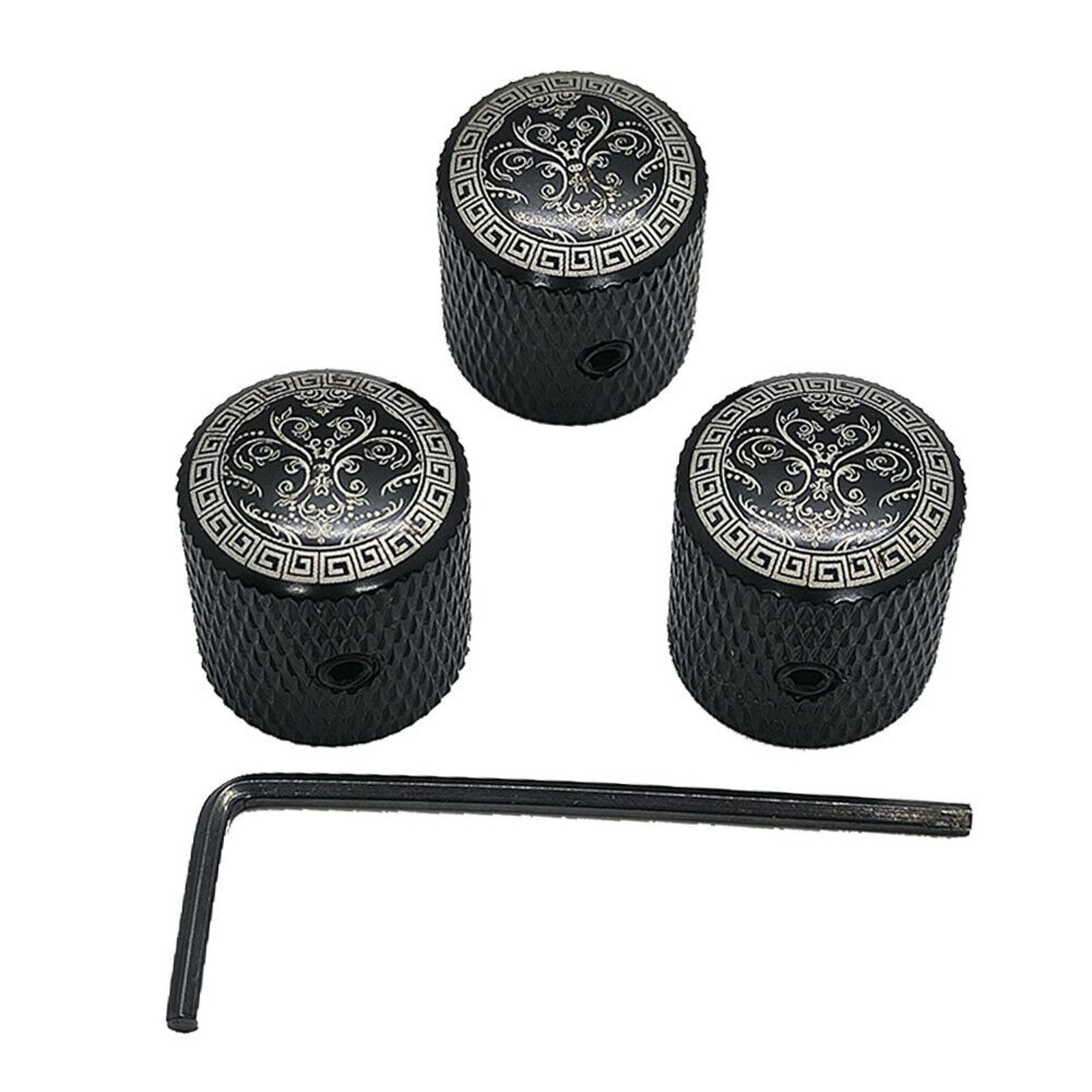 3Pack Metal Electric Guitar Volume Tone Control Dome Knobs Potentiometer Caps