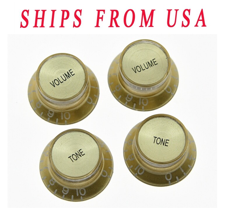 KAISH 4x Guitar Reflector Knobs Gold/Gold Top Hat Knobs fits LP Epi SG