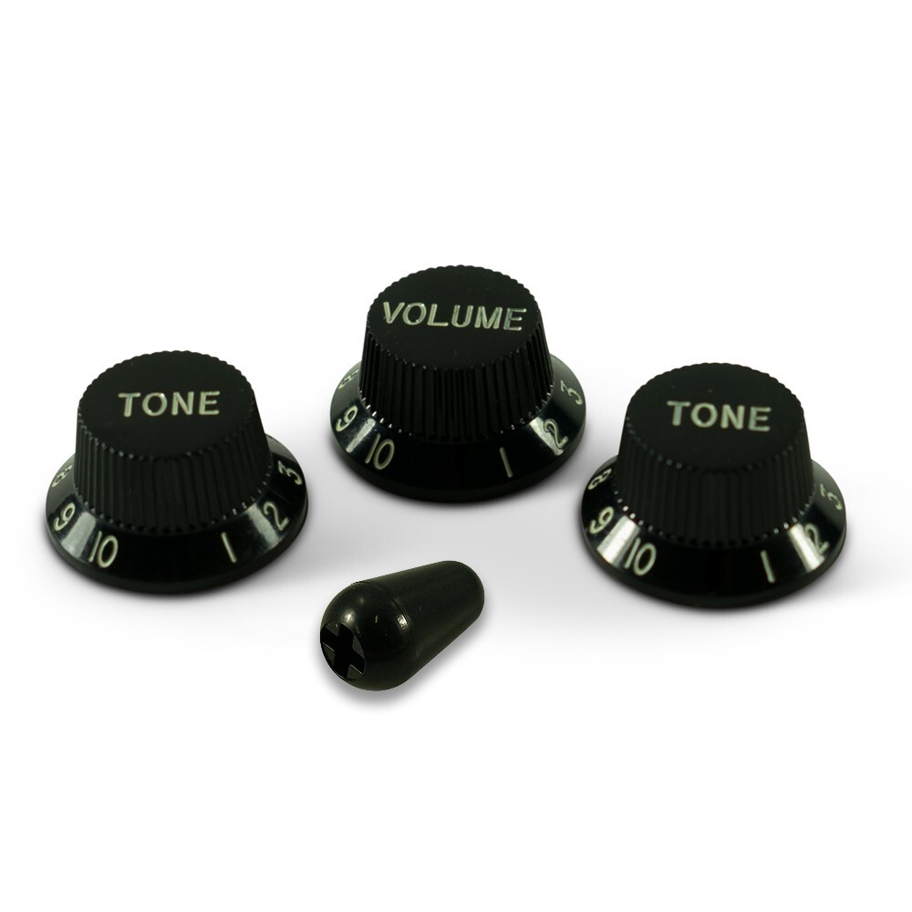3 Stratocaster/UFO Style Knobs 1 vol 2 tones with switch tip Black