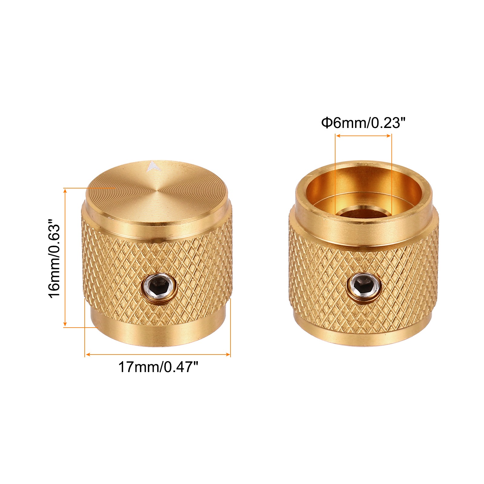 4 Pcs Aluminium Knobs, 1/4″ (6mm) with Arrow Indicator, 5/8″ Gold