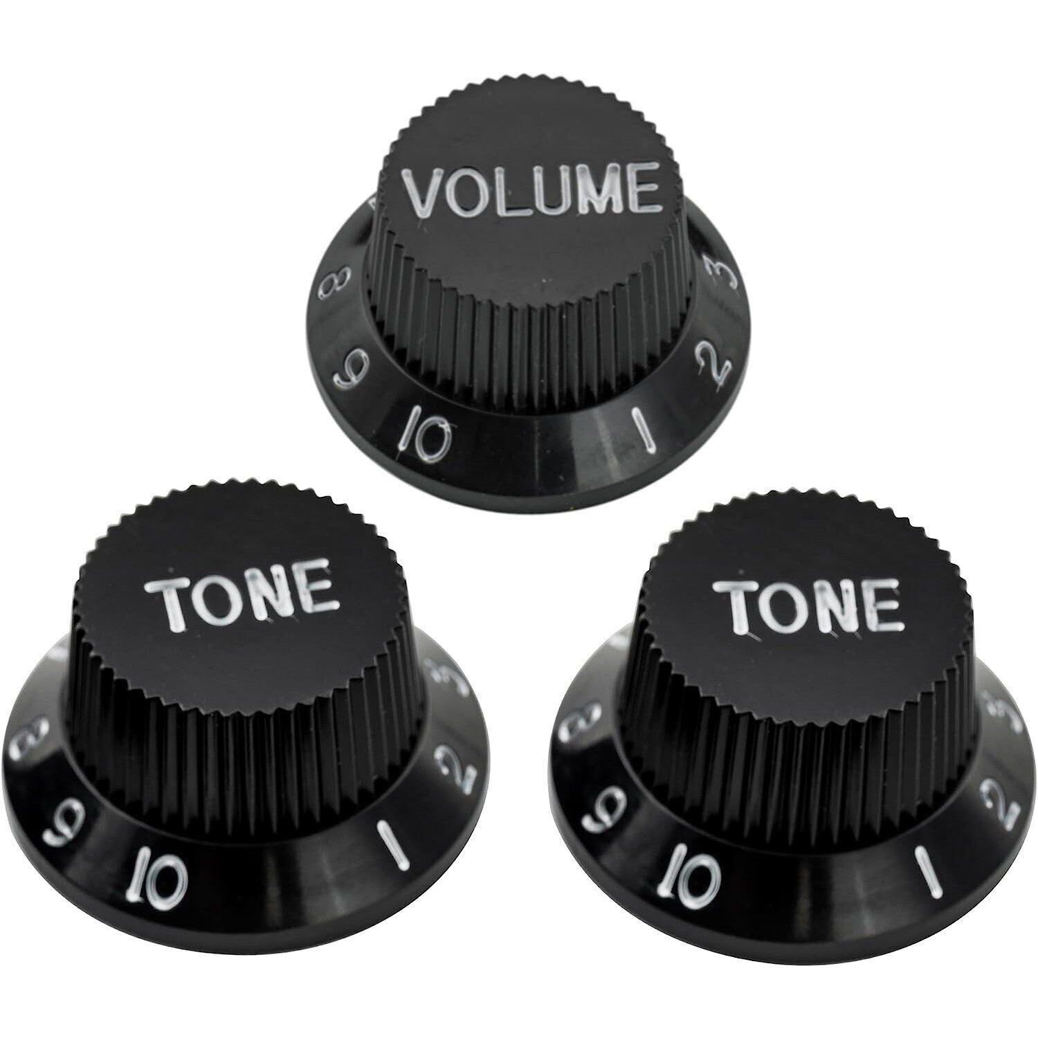 Strat Electric Guitar Control Knobs 1 Volume 2 Tone Metric ST Black Plastic
