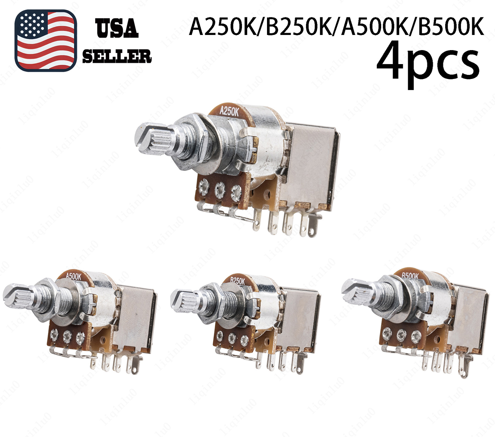 4 Pcs Push / Pull Guitar Potentiometer A/B/250/500K Linear Pot with Long Shaft