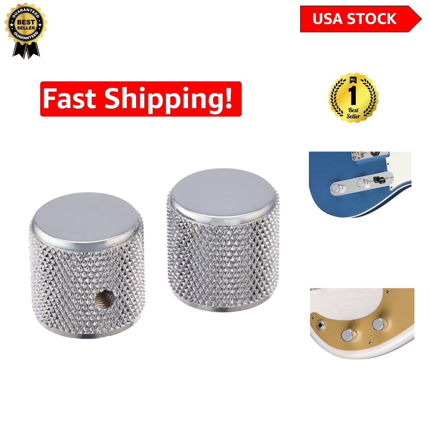 Ambidextrous Knurled Chrome Knobs for Telecaster & Bass – 2 Pieces, Easy Install