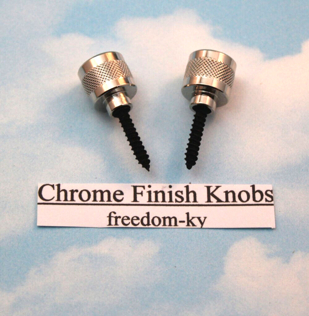 GRETSCH STYLE ~ CHROME STRAP KNOBS w/ BOLTS ~ 1 PAIR ~ METRIC / WOOD SCREW BOLT