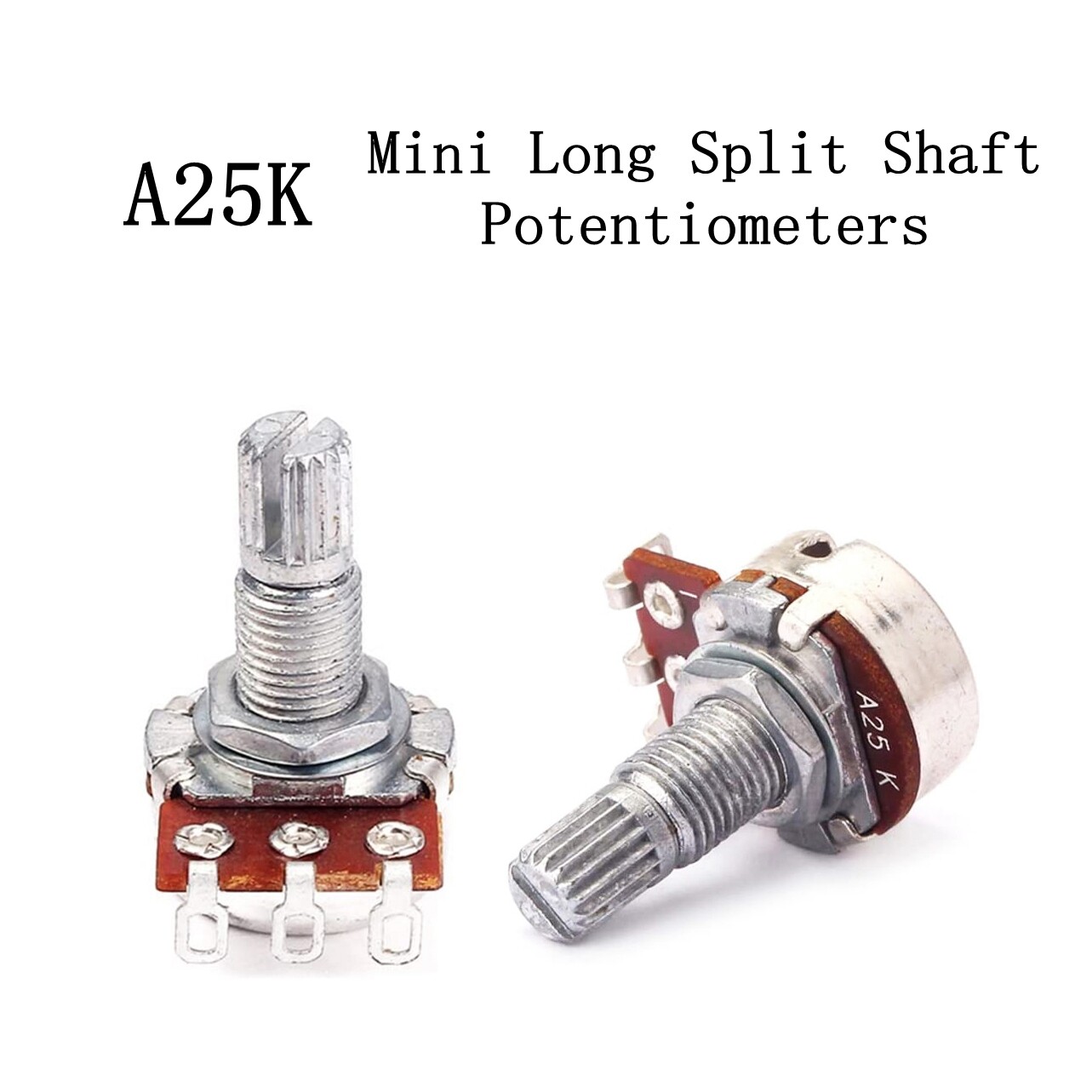 10 PCS Guitar Mini Size Pots A25K Long Split Shaft 18mm Tone Potentiometers