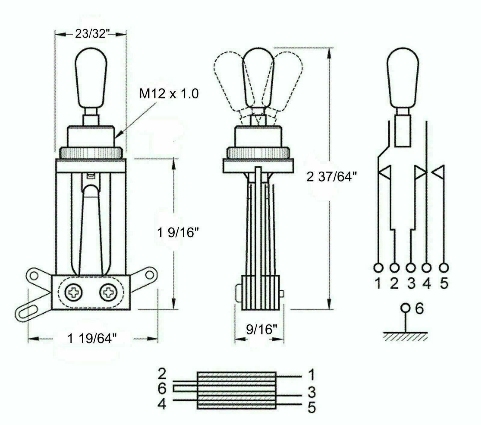 3 way Toggle Switch – Nickle Long Frame – for Les Paul® – Black Switch Tip