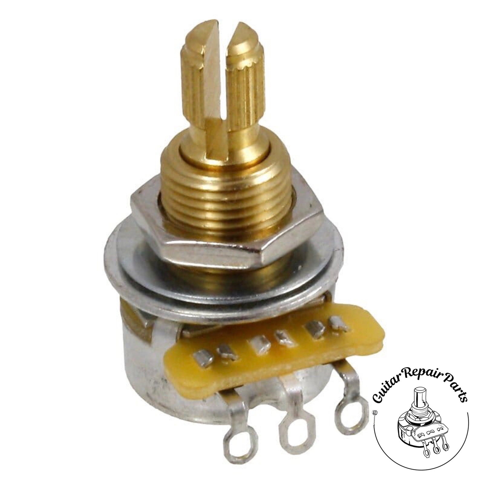 CTS 250K Mini Potentiometer, Audio Taper, Brass Split-Shaft, Dimpled Back