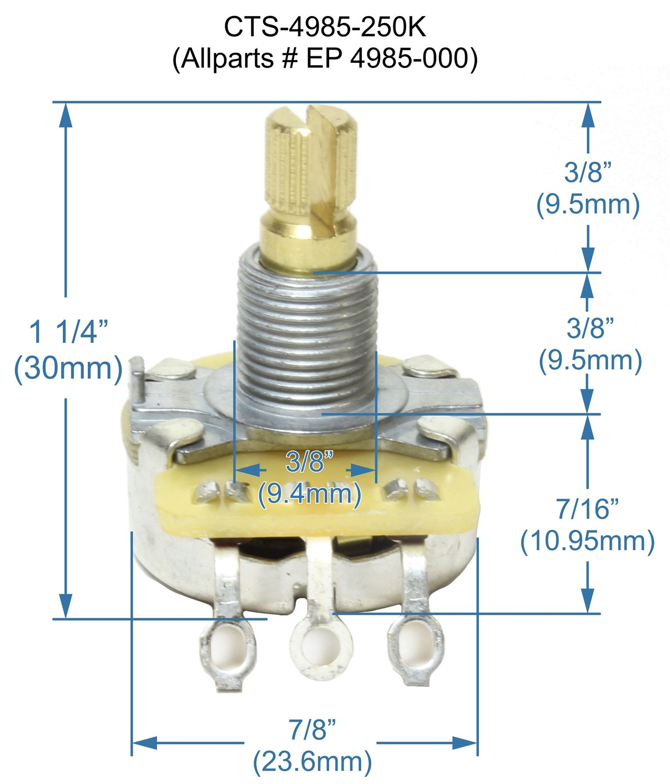 CTS 250K Linear Split Shaft Pot US Fine Spline Potentiometer