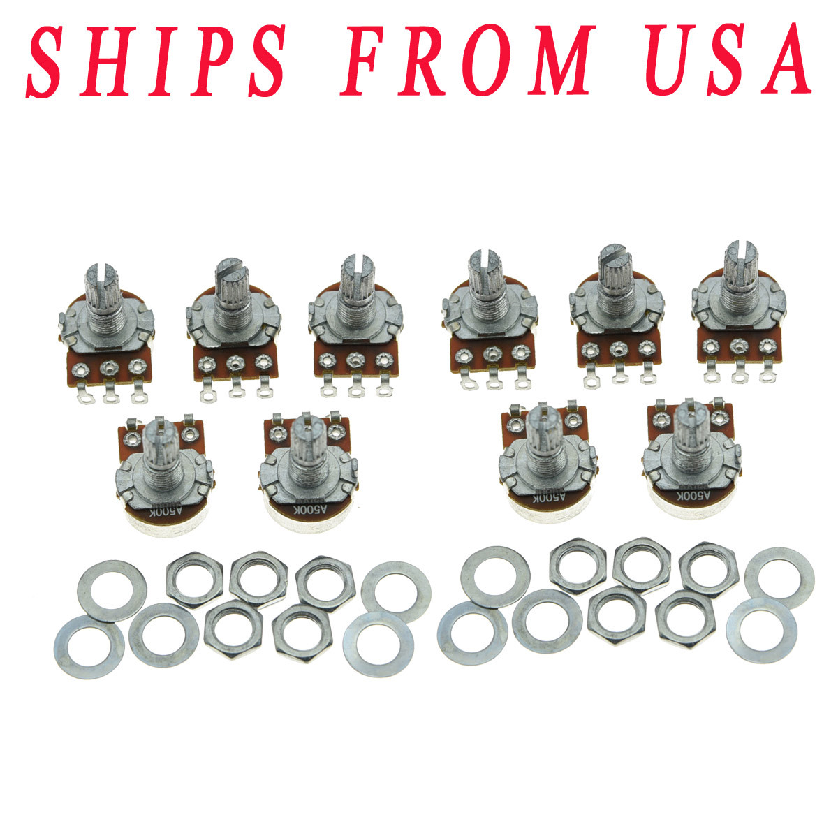 KAISH 10x Audio 500K Guitar Mini Pots Short Split Shaft Potentiometer A500K