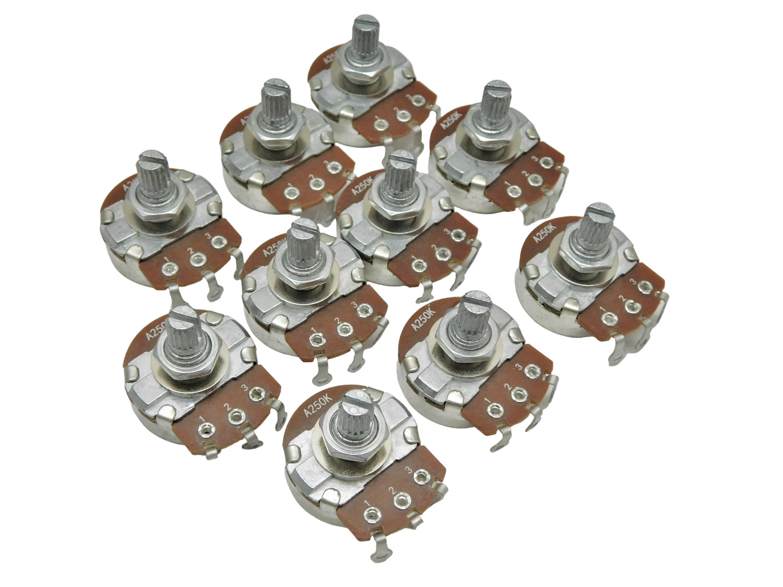 10 Pc. A250K Full Size 15MM Guitar Bass Tone Control Pot Potentiometer