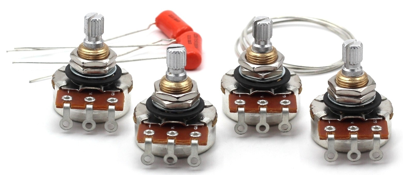 (4x) Bourns 500K SHORT SPLIT Shaft Audio Potentiometers + (2x) .022uf Orange Dro