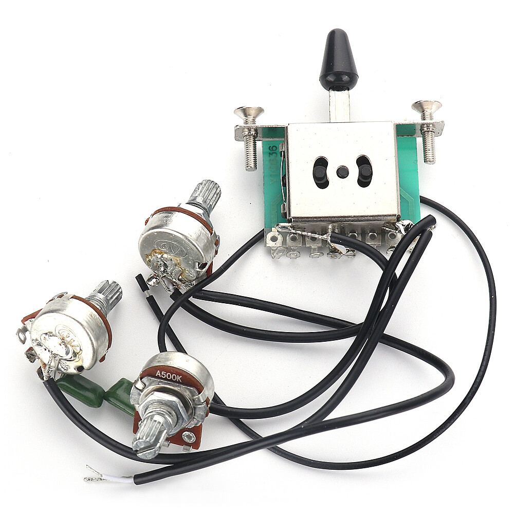 Strat Guitar 5 Way Switch Prewired Wiring Harness 500K Mini Pots 1 Volume 2 Tone