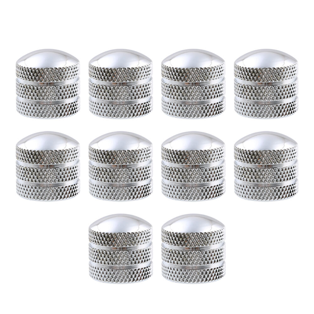10pcs Metal Guitar Bass Volume Tone Control Knob Double Groove Dome 6mm Chrome