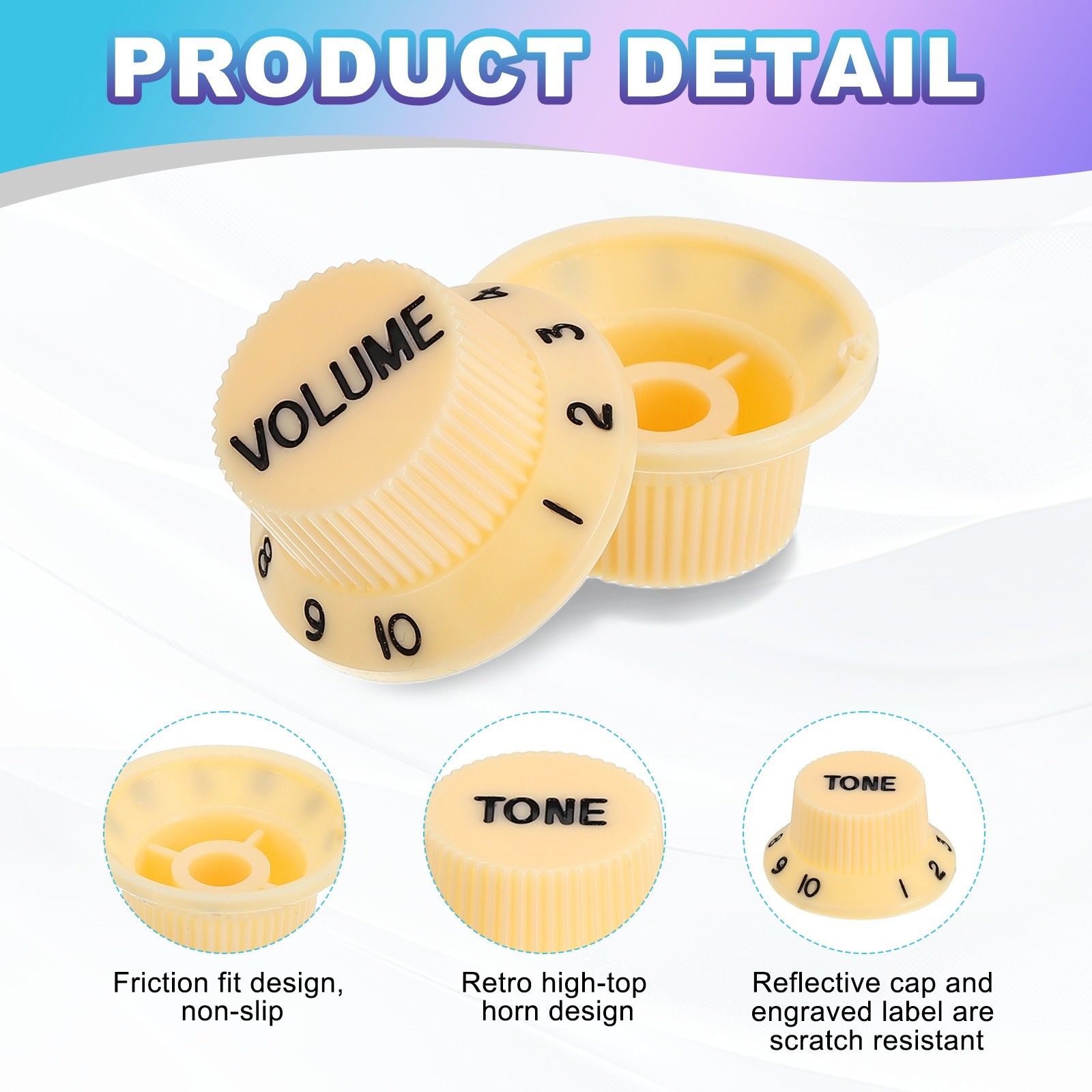3pcs Metric Top Hat Bell Knobs, Control Guitar Knobs, Cream white Black
