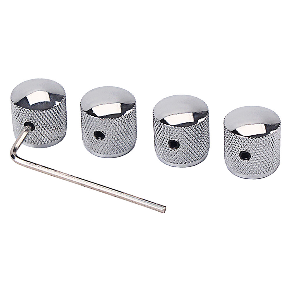 4PCS GUITAR KNOB SET Metal Barrel Style With Inner Hexagon Spanner- Silver US