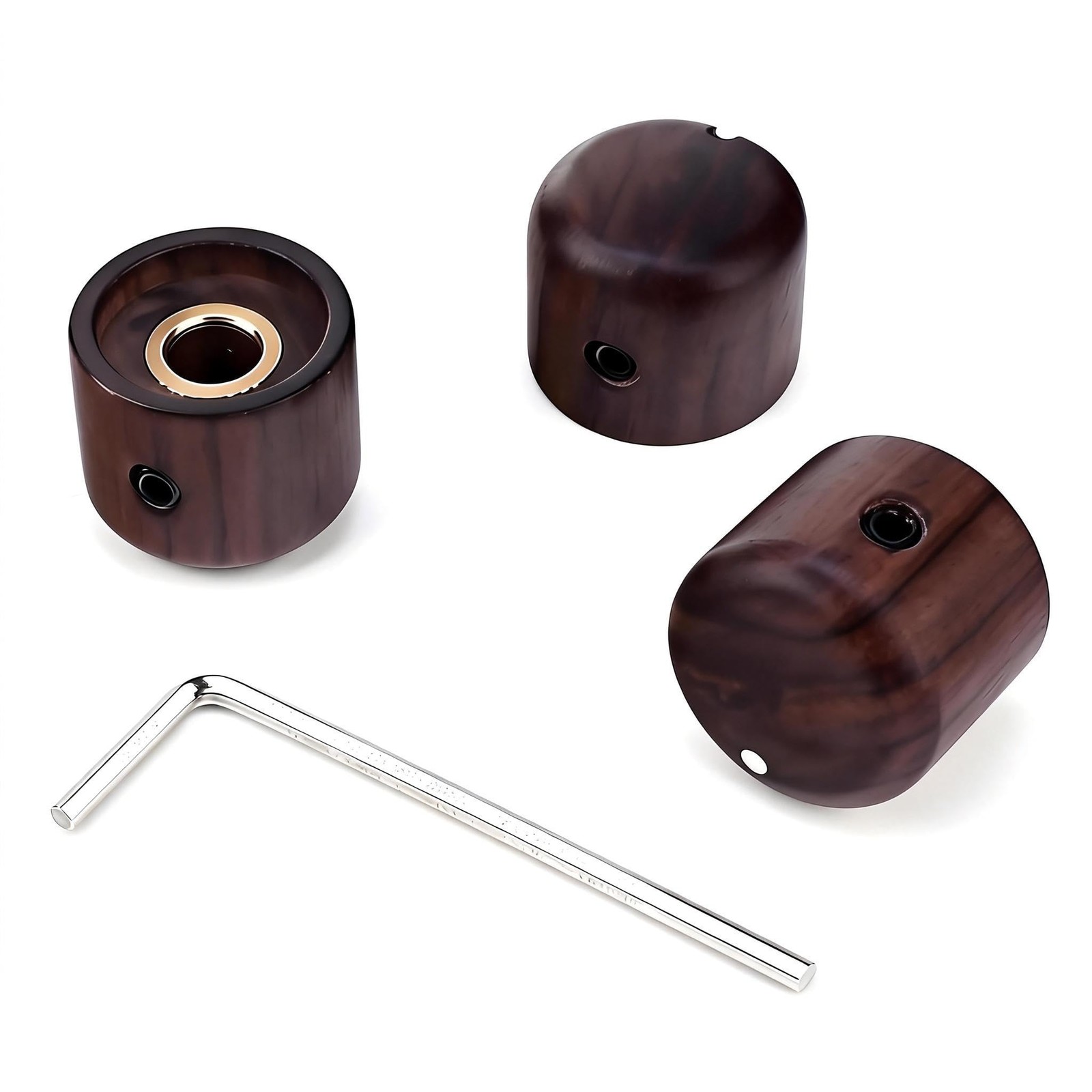 3Pcs Red Rosewood Guitar Knobs with Brass Inserts, 1/4″ (6.35mm) Shaft with F…