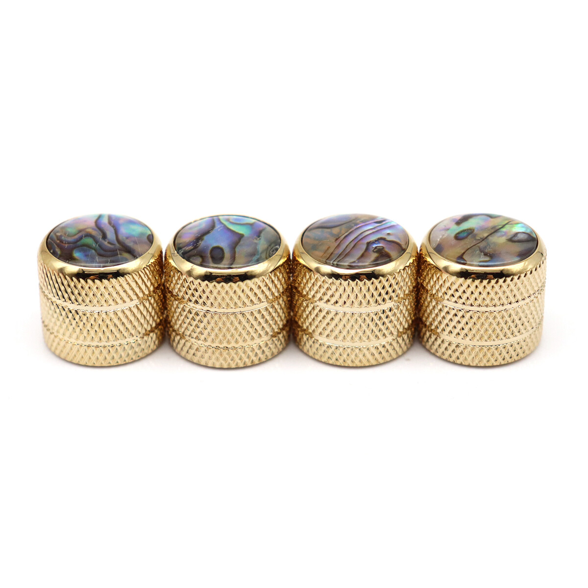 4x Gold Metal Guitar/Bass Dome Push-in Abalone Top Control Volume Tone Knobs