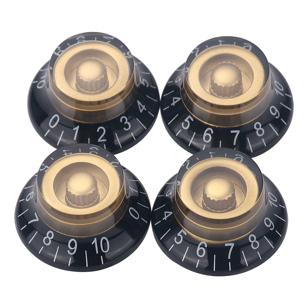 4 Pcs Top Hat Shape Guitar Speed Dial Knobs Volume Tone Control Knobs Black/Gold
