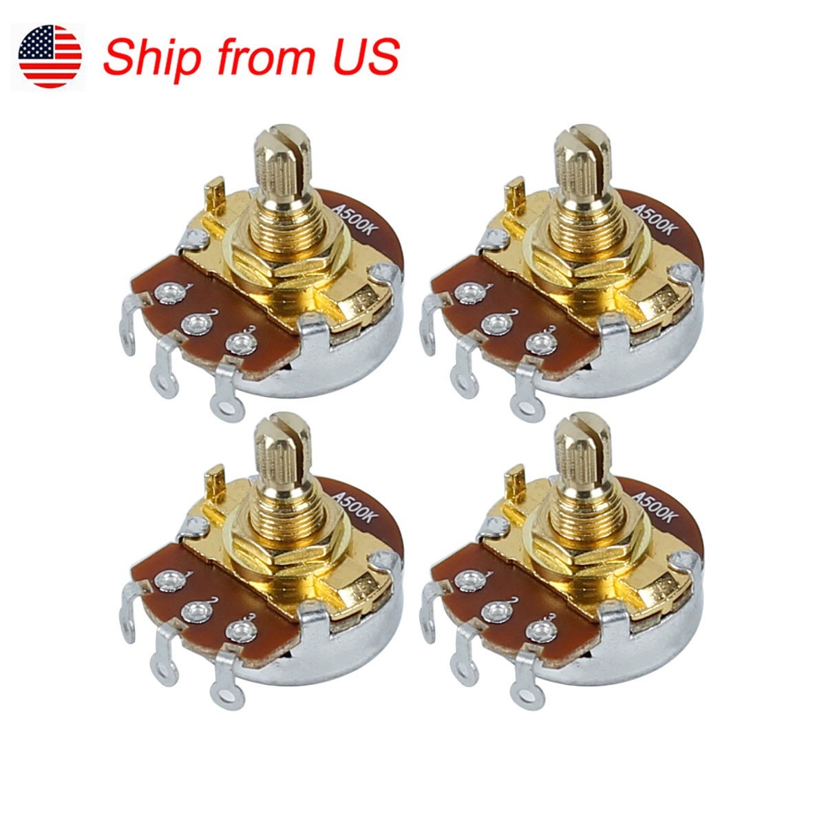 FLEOR 4PCS A500K Bass Guitar Big Potentiometers Pots Copper Short Shaft