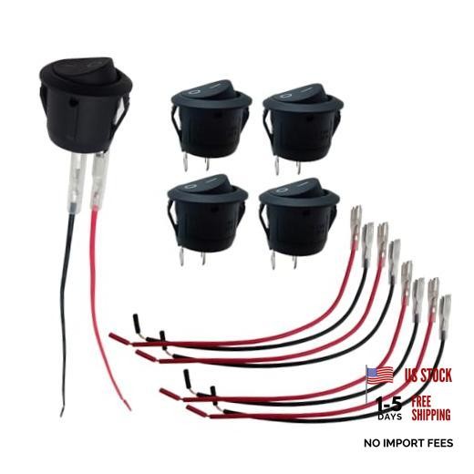 Pack-5 Car Round ON-Off Rocker Switch, 2nd Gear 2 Pin Hot-Pressed Terminal