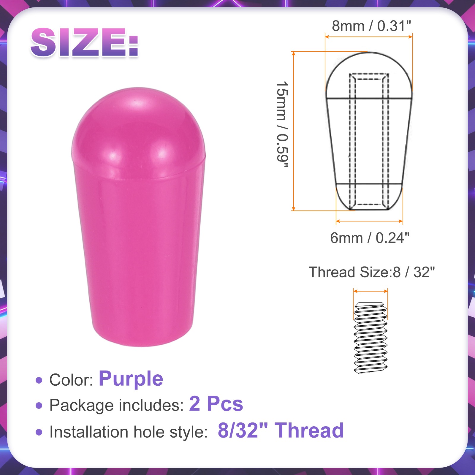 2 Pcs Switch Tip Knob for Electric Guitar, 8/32″ Thread, Purple