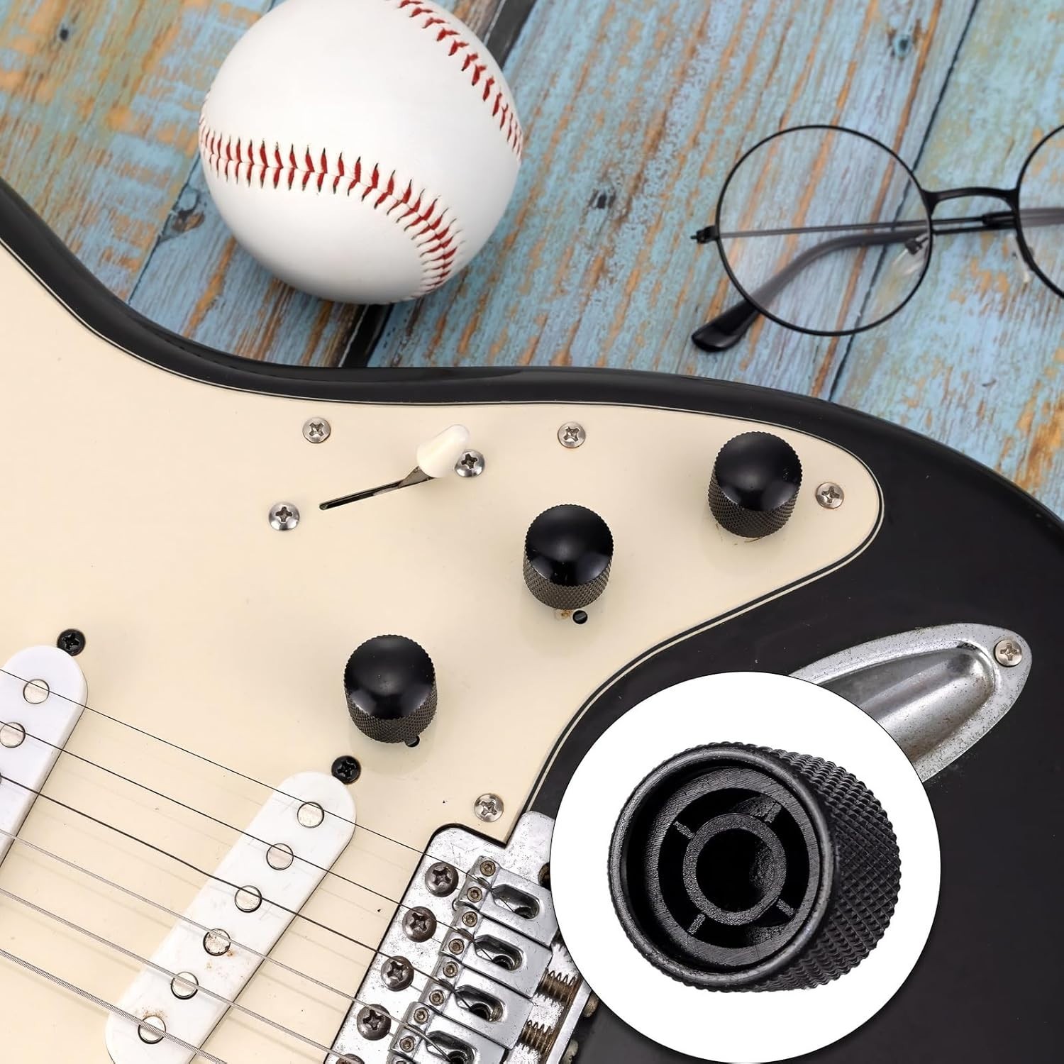 4 Black Metal Guitar Control Knobs – Ergonomic Dome Design for Easy Use