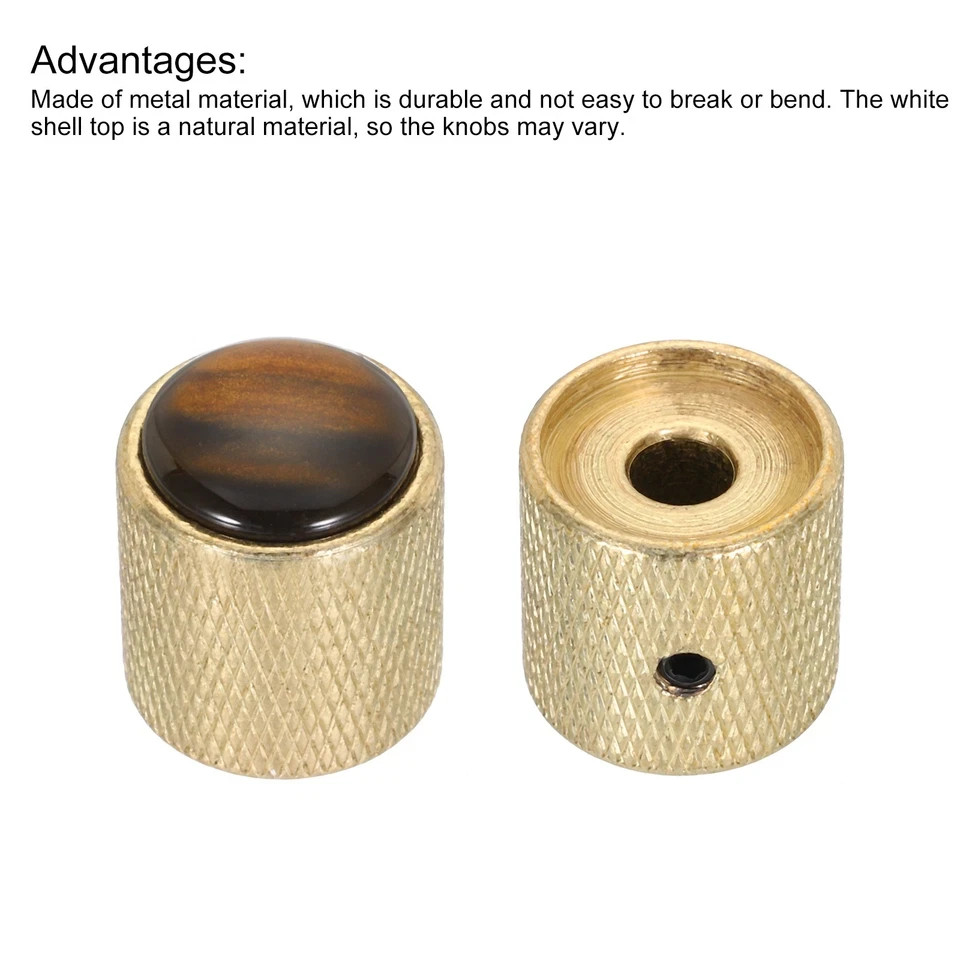 2 x Guitar Bass Dome Knobs Amber Top 6mm Gold Metal Volume Control